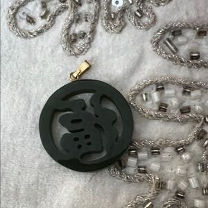 Elegant Vintage Suedo Jade Pendant Necklace with Chinese Writting